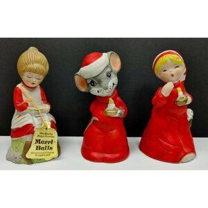 Jasco 1978 Merri Bells Fine Bisque Porcelain Christmas Figurines Mouse and Girls